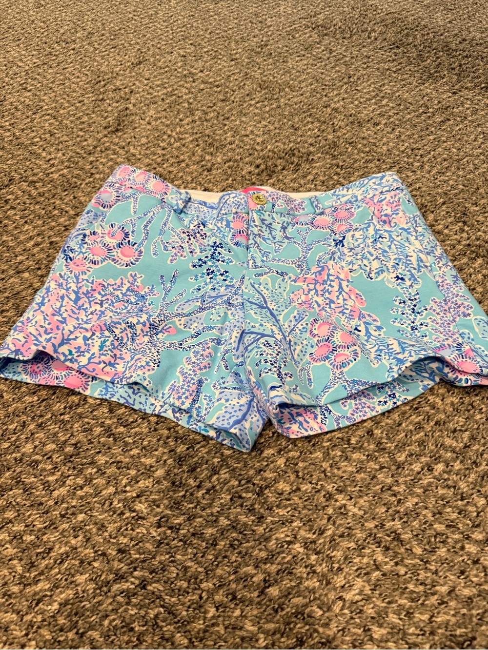 Lilly Pulitzer Aqua Floral Print Bermuda Shorts - Blue & Pink